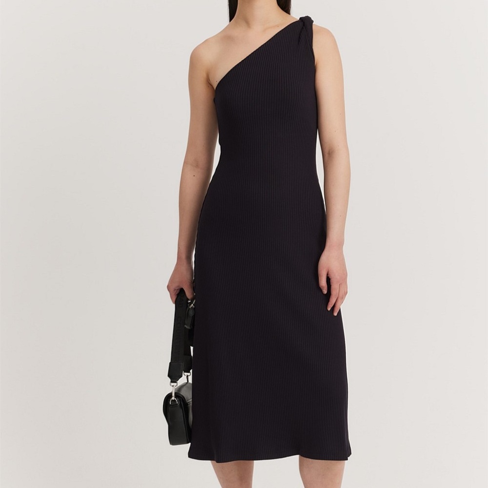 Country Road Navy Asymmetrical Ribbed Dress
